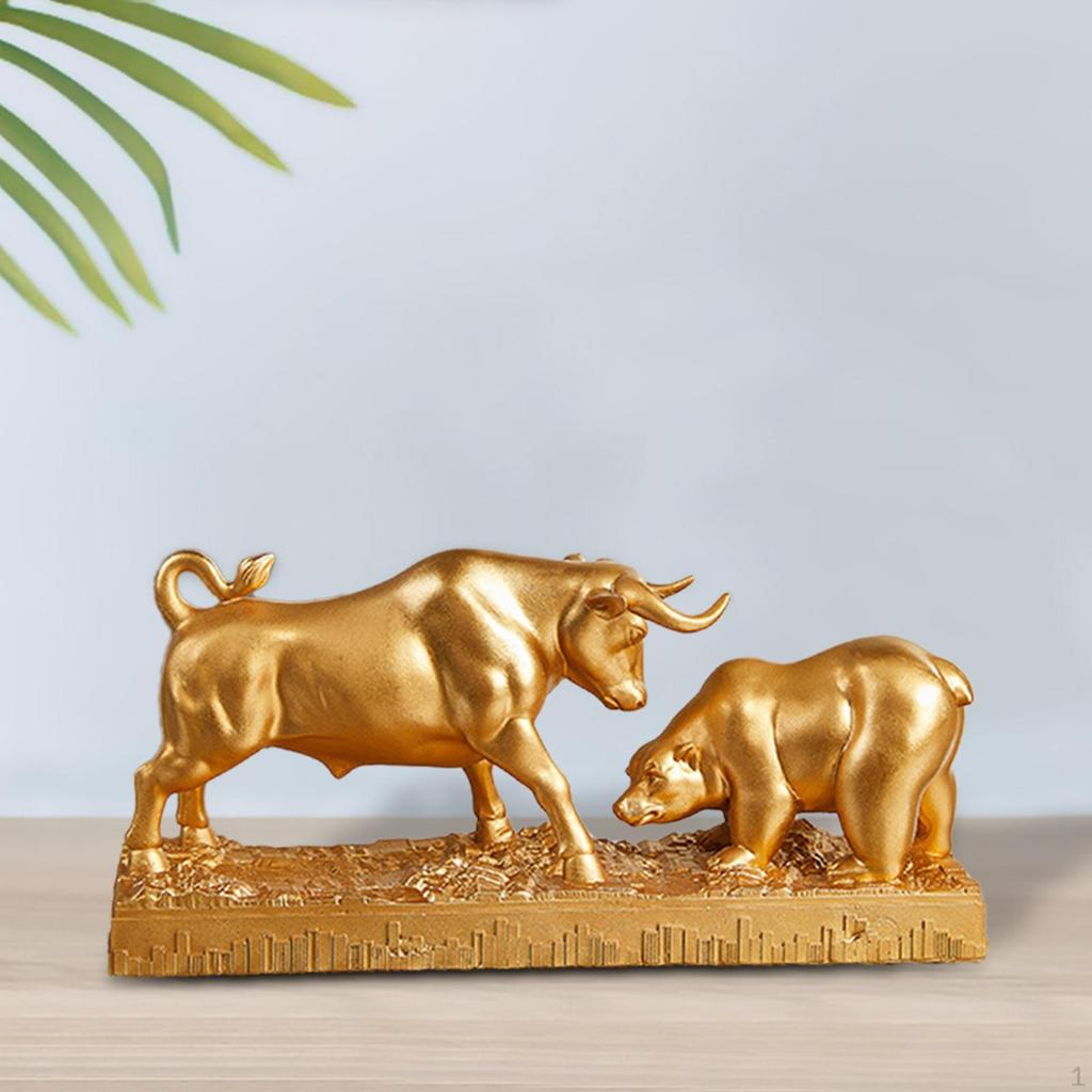 Скульптура животного быка и медведя, настольная витрина, коллекция фэн-шуй 11x3x5.3 дюймов для жилого пространства