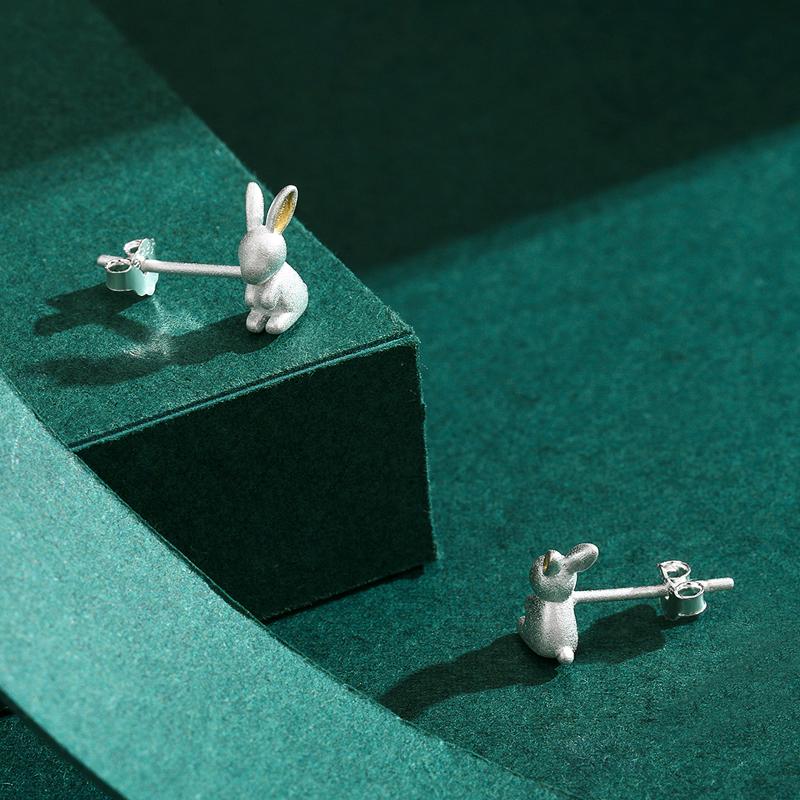 MODIAN 925 Sterling Silver Tiny Cute Rabbit Stud Earrings Fashion Romantic Silver Ear Studs For Women Girls Fine Jewelry