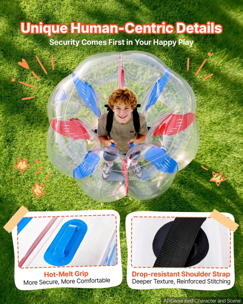 VEVOR 2-Pack Inflatable Bumper Balls 1.2m Human Bubble for Teens Blue+Red, for Backyard, Camping, Picnic, Park, Lawn, and Outdoor Team Gameplay