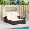 VidaXL Chaise Longue Double avec Auvent et Coussins, Bain de Soleil, Transat de Jardin Patio Terrasse Arrière-cour, Marron 365808