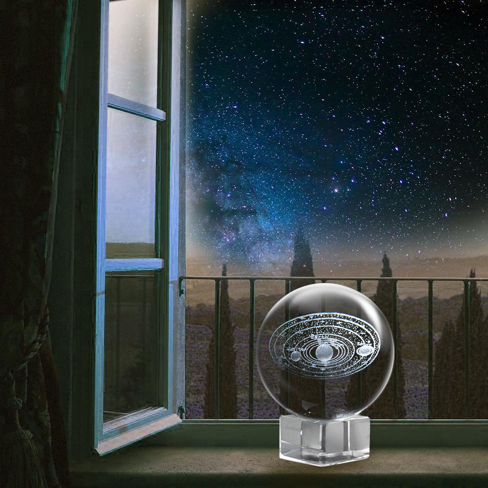 Хрустальный шар Солнечной системы с лазерной гравировкой, 3D миниатюрная модель планет, 6 см, глобус галактики, миниатюры, 3D шар из кварцевого стекла, домашний декор