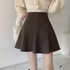 Coffee-Colored Corduroy A-Line Skirt: Women's High Waist Pleated Skirt for Autumn/Winter 2024