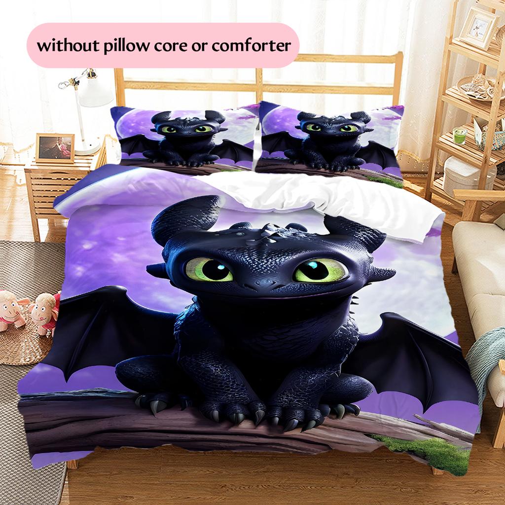 Toothless Dark Style Duvet Cover & Pillowcases, HTTYD Fan Bedding, Perfect Gift.chl