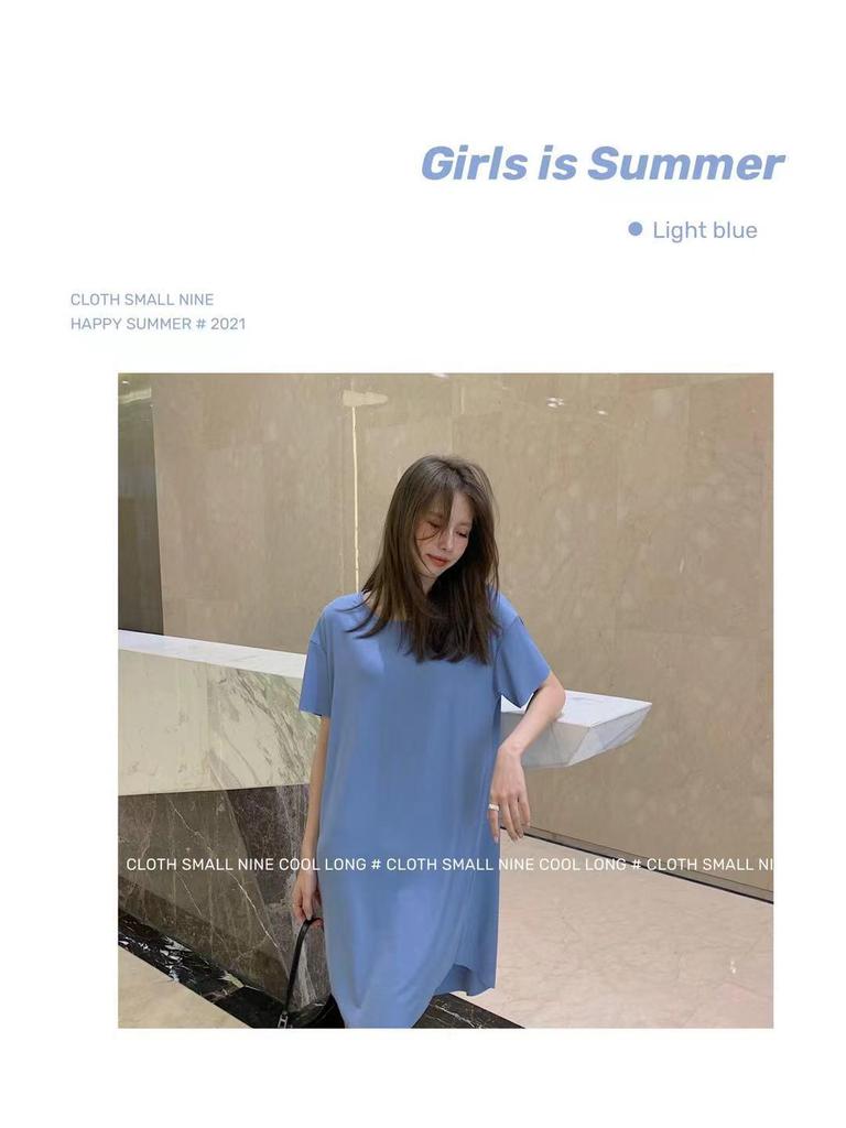 Женская летняя длинная ночная рубашка из ледяного шелка: Свободный крой, круглый вырез, модальная ткань, однотонный цвет