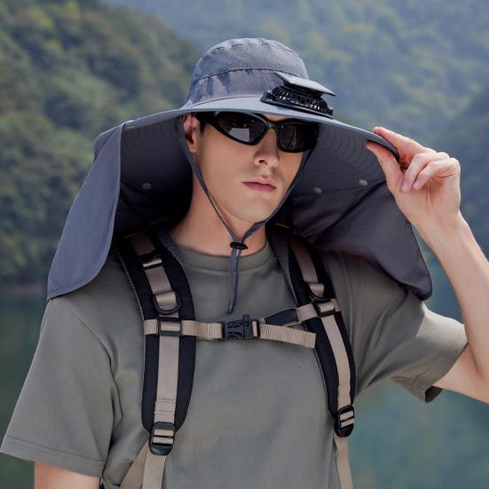 Широкополая шляпа от солнца с солнечным вентилятором для мужчин и женщин, панама с защитой от ультрафиолета и клапаном на затылке для рыбалки, пешего туризма, пляжа, садоводства