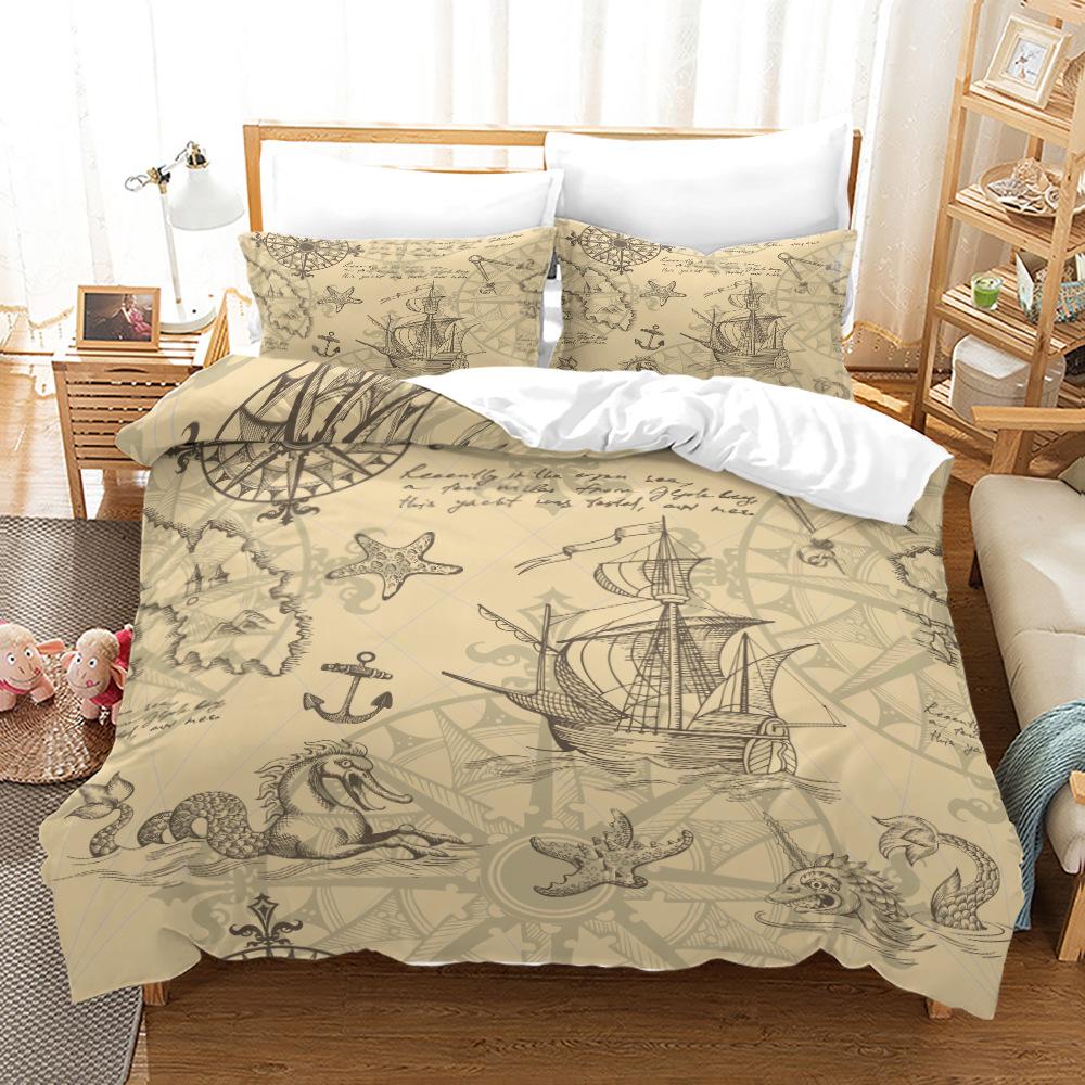 3D Sailing Themed Bedding Set, Anchor Duvet Cover Pillowcases 2/3pcs Soft Quick Drying Cover Set Boys' Teens Gift