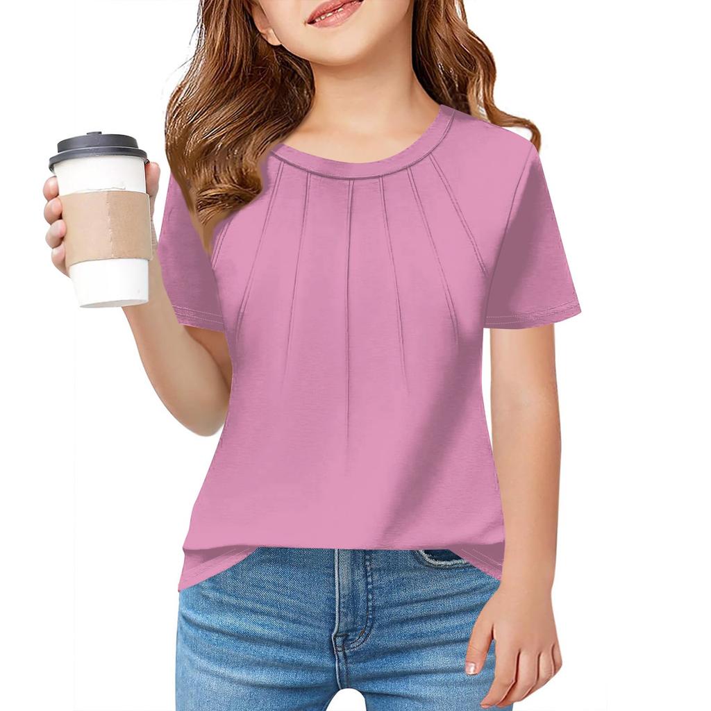 Children Fold A T-shirt Girl Summer Fashion Round Collar Jacket With Short Sleeves