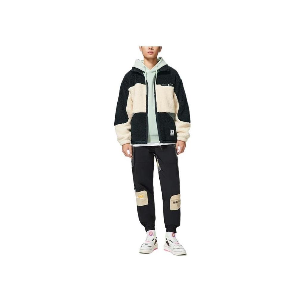 Li-Ning AFDSA71-3 Мужская куртка из поларфлиса Bad Five, цветоблоки, черная с белым