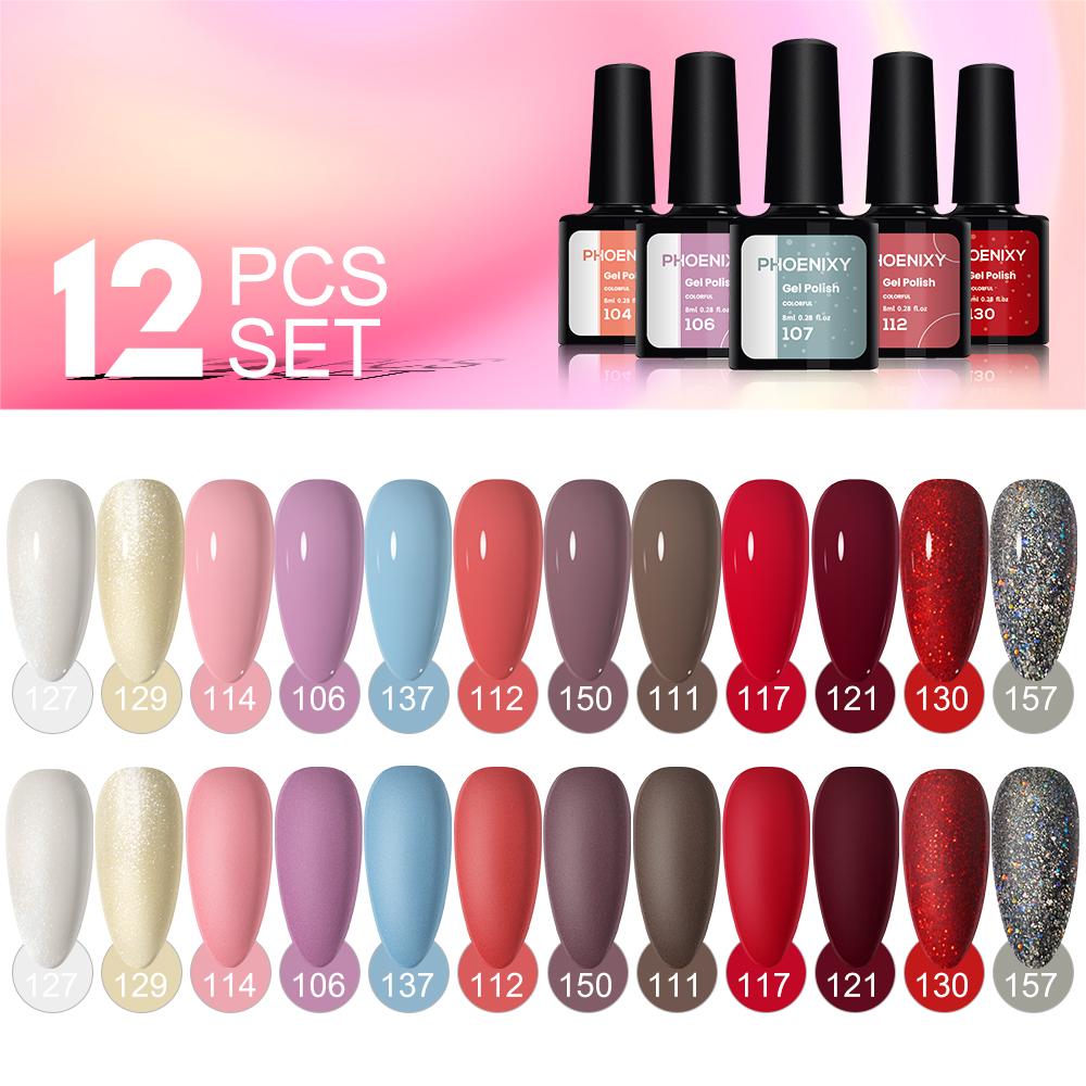 PHOENIXY Набор гель-лаков для ногтей 12/18/20/30/45 шт. Набор 8 мл Гибридный полупостоянный УФ-светодиодный набор для маникюра