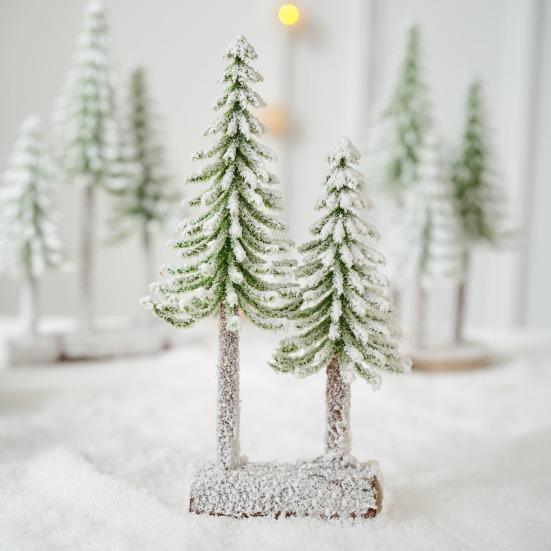 Mini Christmas Tree Artificial Bottle Brush Tree with Wooden Base Small Snow Frost Flocked Pine Tree for Winter Tabletop Home Decor