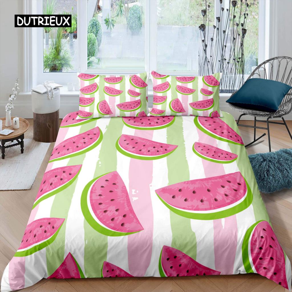 Watermelon Duvet Cover Set Hawaiian Bedding Set King Size Microfiber Summer Fruit Theme Comforter Cover for Kids Boys Girls Teen