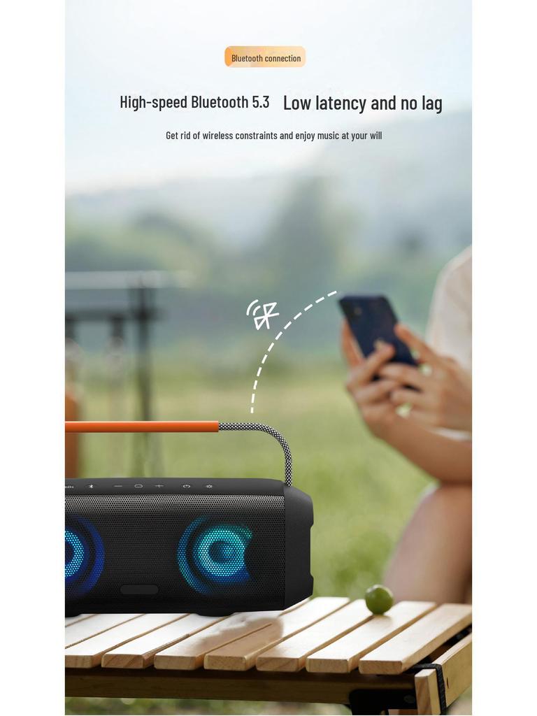 60W High-Power Bluetooth Subwoofer, IPX7 Waterproof RGB Portable Outdoor Speaker