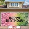 Birthday Party Backdrop Pink Green Polyester Banner Photo Booth Decoration