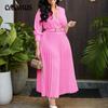 Women's New Fashion Lapel Long Sleeve High Waist Temperament Pressed Solid Color Dress