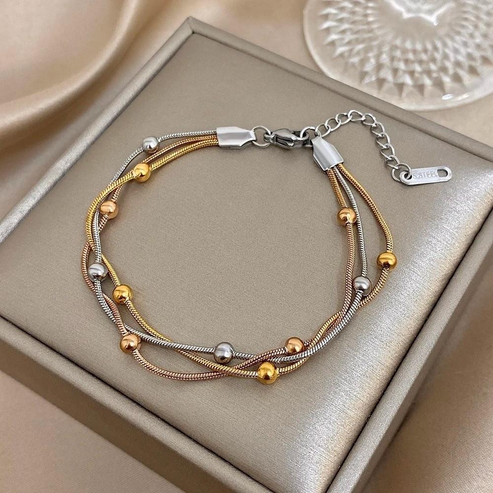 Gold Silver Color Wrap Beaded Bracelets Round Beads Party Jewelry Elegant Wrist Chain Women