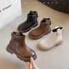 Korean Simple Casual Children's Short Boots Autumn and Winter New Boys' Leather Boots Girls' Black Soft-soled Leather Boots British Style Girls' Boots