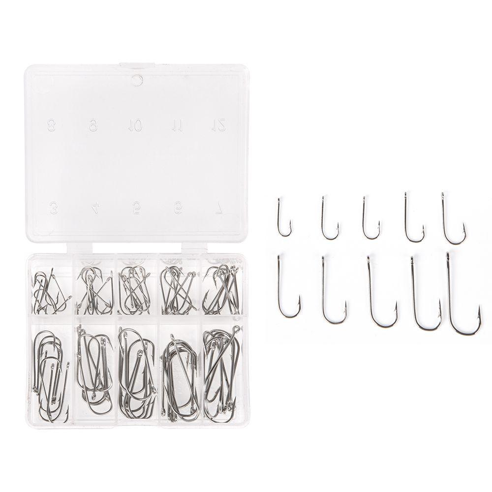 100Pcs 1 Box High Quality 10 Sizes Carbon Steel Fishook Durable Head Fish Bait Fishing Hooks