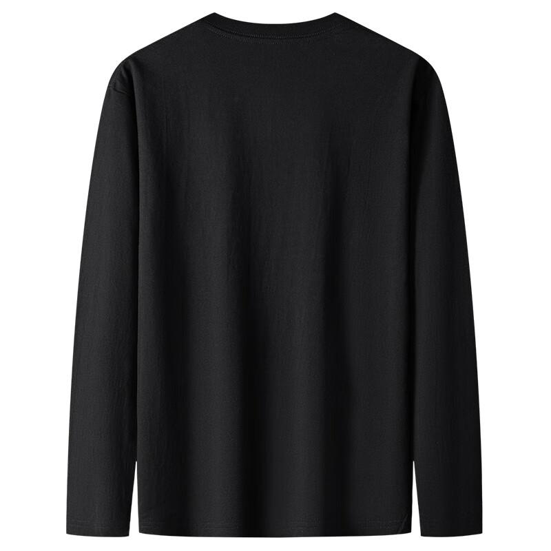 LIMENG 230g American Pure Cotton Long-Sleeve T-Shirt for Men, White Undershirt, Round Neck, Loose Fit, Base Layer, Black, 3XL