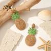 Three-dimensional Pineapple Earrings 1 Pair Handmade Raffia for Women, Boho Straw Hand-Woven Lightweight Tropical Dangle Earrings, Natural Rattan