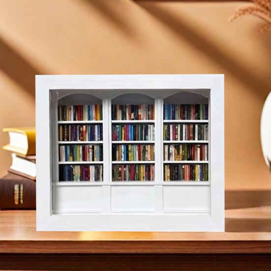 Anxiety Bookshelf Miniature Library with 200Pcs Mini Book Shake Away Your Anxiety Wooden Bookshelf Sensory Toy for Home Office Decor