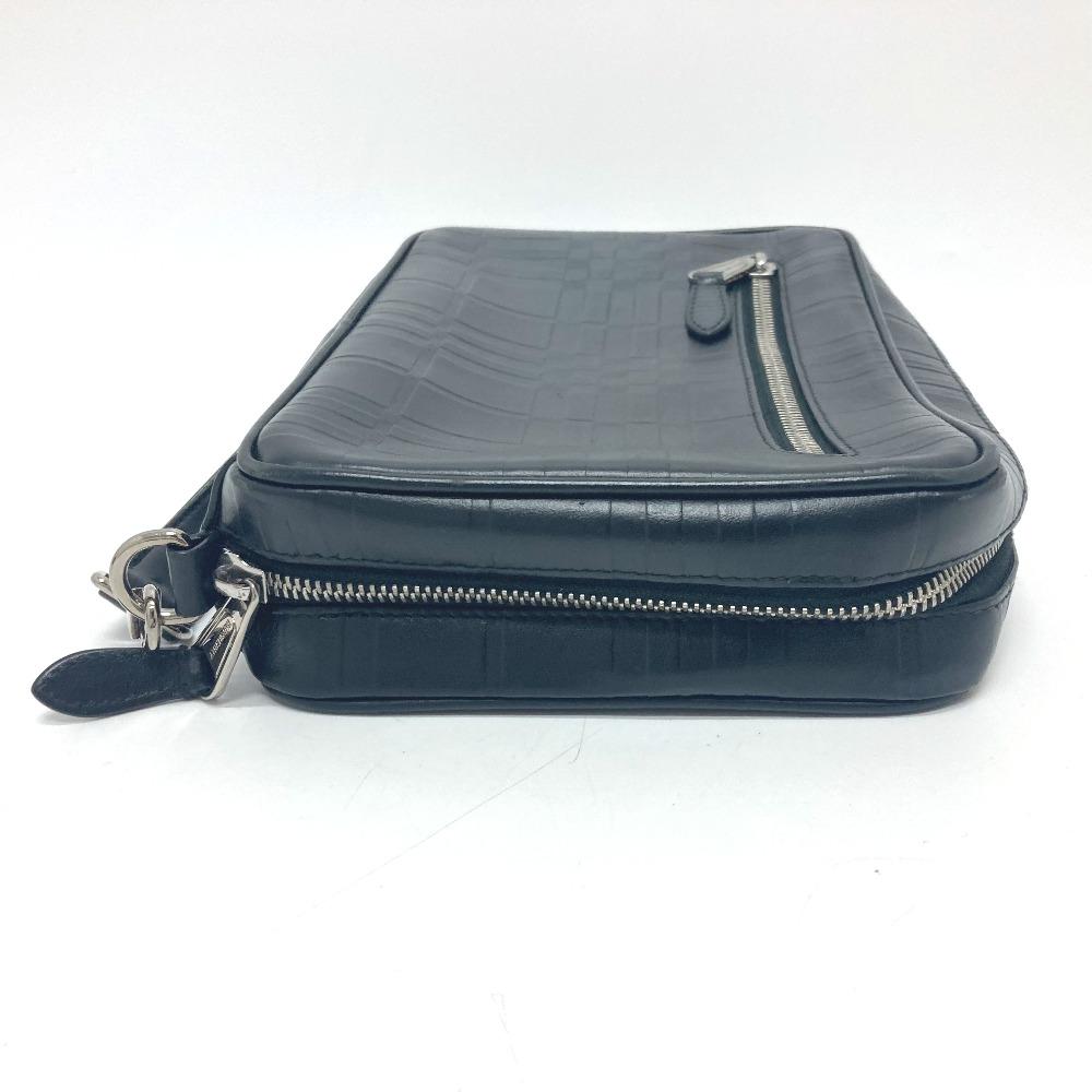 BURBERRY Check pattern Embossed Clutch Bag Pouch Black/SilverHardware