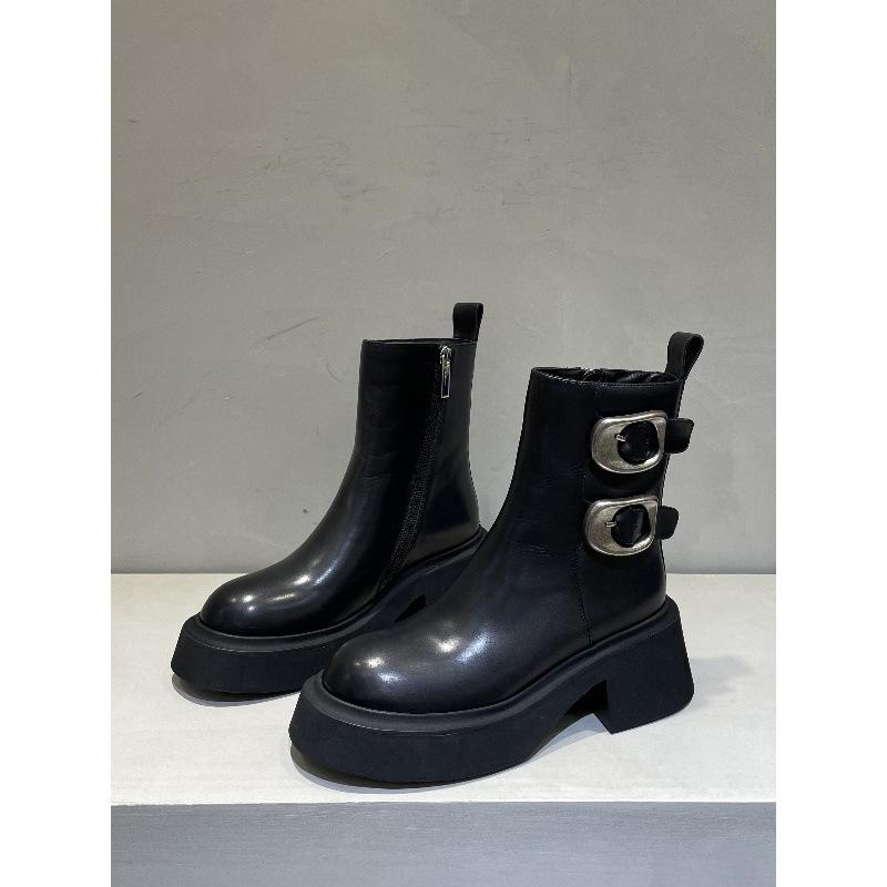 Европейская станция 2024 осень и зима новые флисовые теплые короткие ботинки на толстой подошве премиум-класса с пряжкой на ремне ботинки Martin для женщин