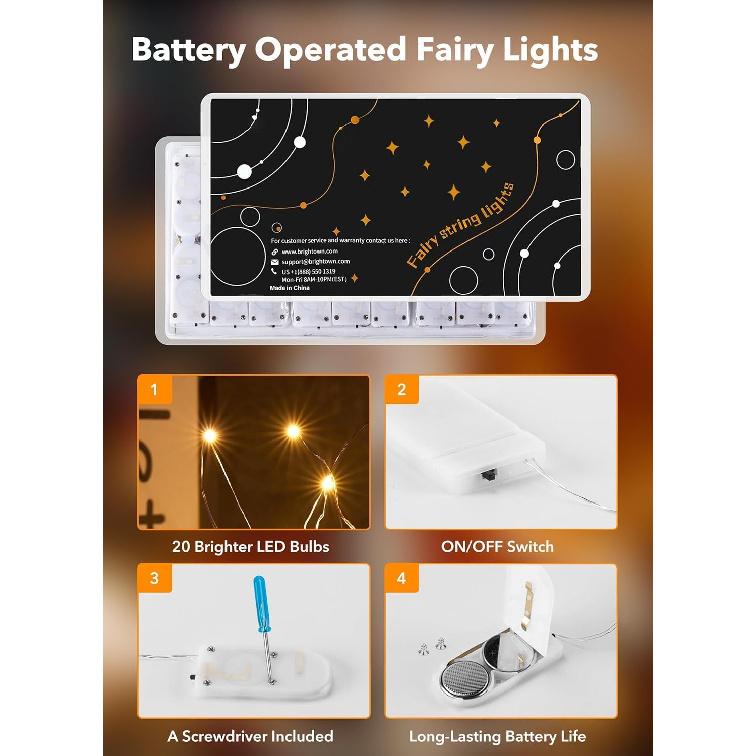 Brightown 12 Pack 7ft Battery Operated LED Fairy Lights for Xmas Decoration