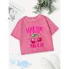 Casual Cotton Crop Tops Womens Love You Cherry Much Printing Washed T-Shirts Street Regular Fit  Sexy Clothes