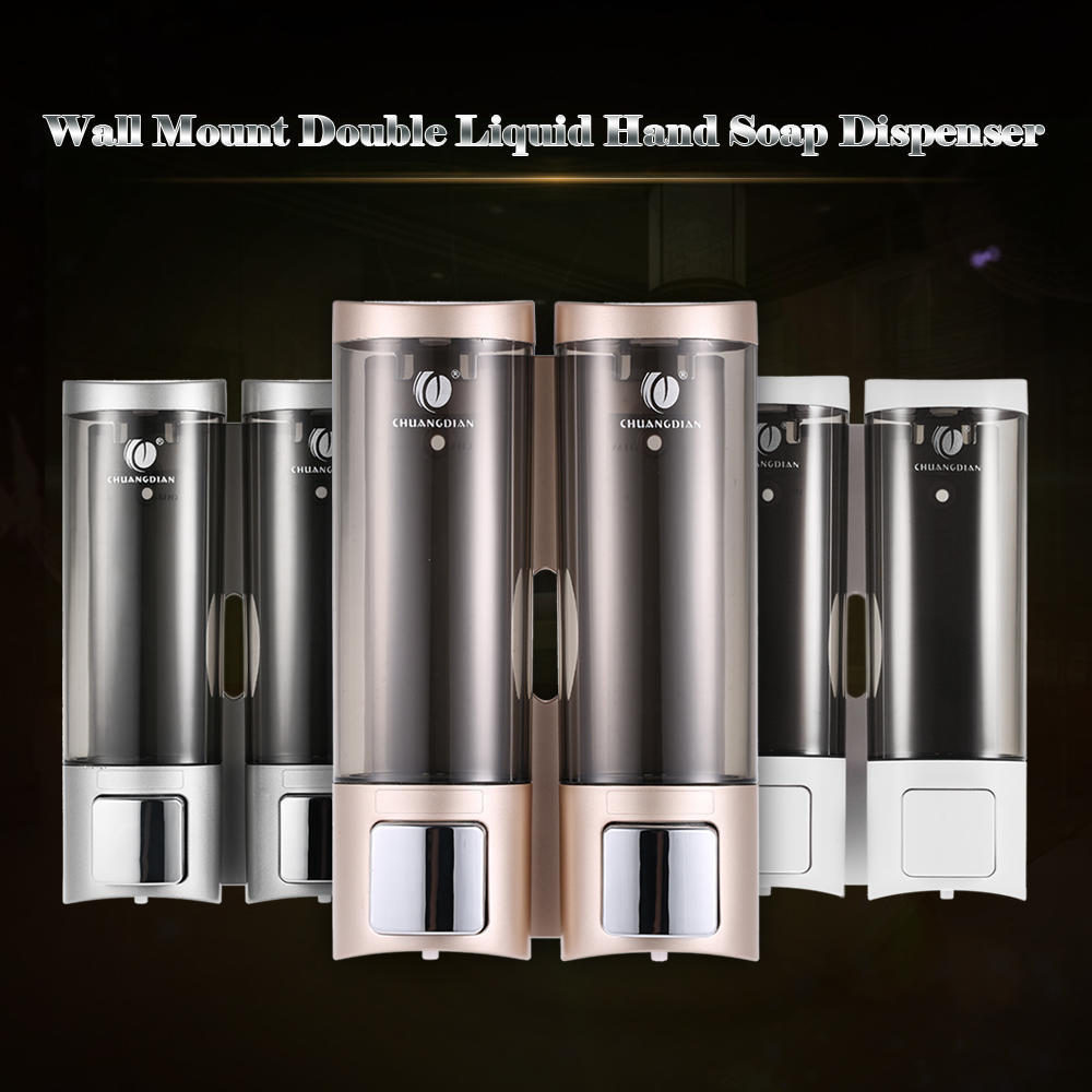 Manual Hand Soap Dispenser Wall Mount Double Liquid Shampoo Shower Gel Dispenser for Hotel 200mlx2