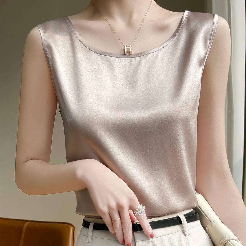 Высококачественный женский повседневный шелковый атласный свободный жилет без рукавов, летний элегантный женский жилет