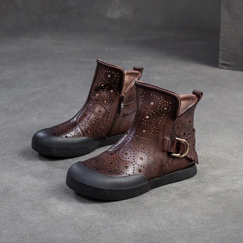 Johnature Дышащие ботинки в стиле ретро, ​​сандалии на плоской подошве из натуральной кожи, универсальная женская обувь с круглым носком