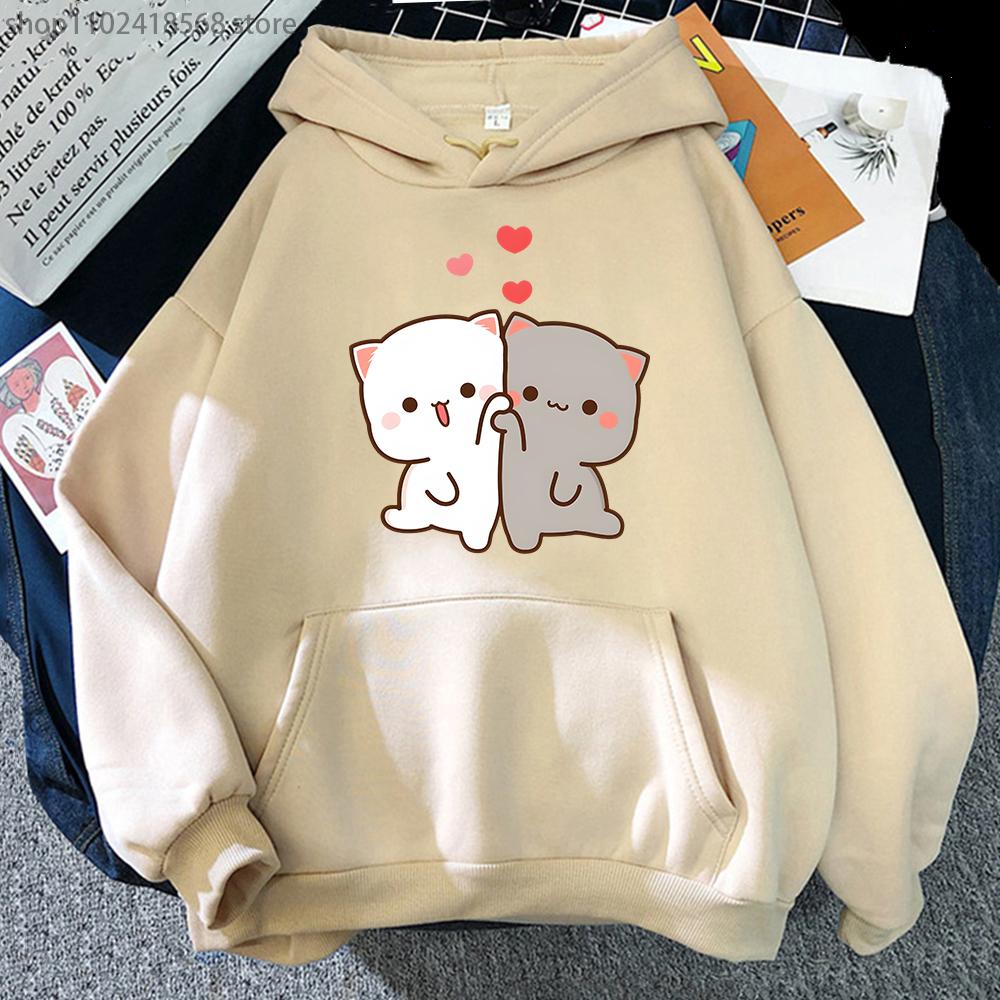 Mochi Peach And Goma Cute Cat Printed Hooded Men Women Hoodies Plus Size Hoody Teen Pullover Unisex Autumn warm Streetwear