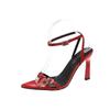 2024 Red Pointed Toe Sandals Women Thin High Heels Ladies Narrow Band Summer Buckle Strap Gladiator Pumps Wedding Party Shoes