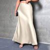 Women Fishtail Skirt High Waist Solid Color Smooth Surface A-Line Maxi Skirt
