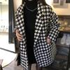 Woolen Coat for Women Loose Houndstooth Mid-Length Overcoat Jacket