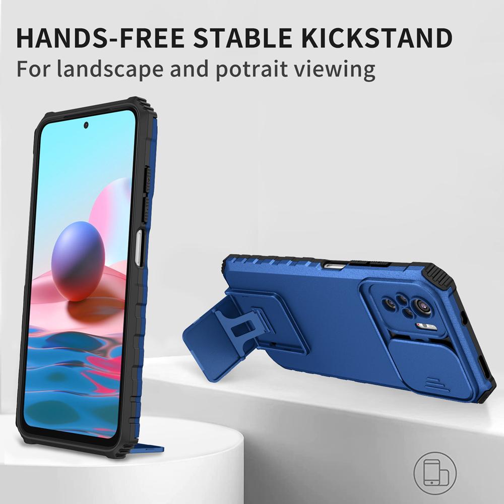 Противоударный чехол Peatkop для Xiaomi POCO M5S Push Pull Camera Protection Live Stand Phone Back Cover для Redmi Note 10S 10 Pro 4G