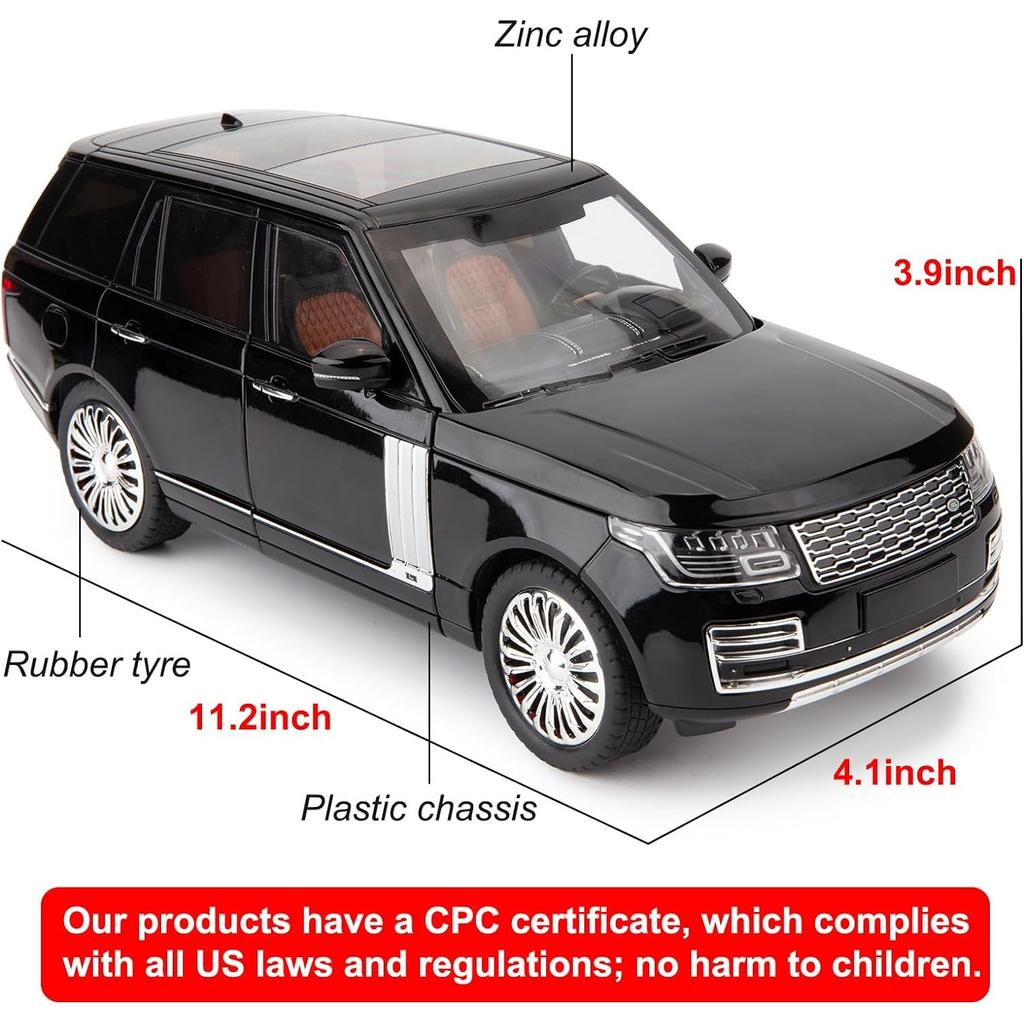 1/18 Scale Land Rover Range Rover Model Car, Zinc Alloy Pull Back Toy Diecast Car with Sound and Light SUV Off-Road Vehicle Toy Car,Gifts
