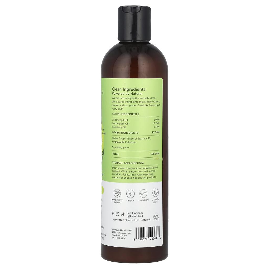 Kin+Kind Средство от блох и клещей!, Травяной шампунь для собак и кошек, Лемонграсс, 354 мл(12 жидких унций)