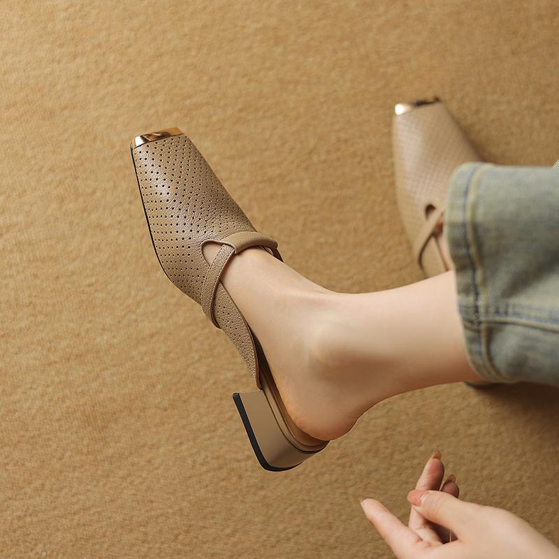 Новые женские сандалии из натуральной кожи с квадратным носком, удобные повседневные тапочки для лета, низкие каблуки, тапочки Muller, летняя обувь для женщин