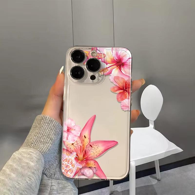Прозрачный чехол для телефона с рисунком розовых цветов для iPhone 17 Pro Max 16 15 Pro 14 13 12 11 XR 17Air 16 Plus Силиконовый чехол