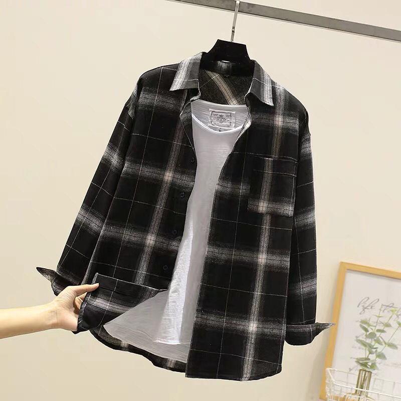 Men's Long-Sleeve Plaid Shirt - Autumn Hong Kong Style, Trendy Korean Slim Fit, Casual Jacket for Couples
