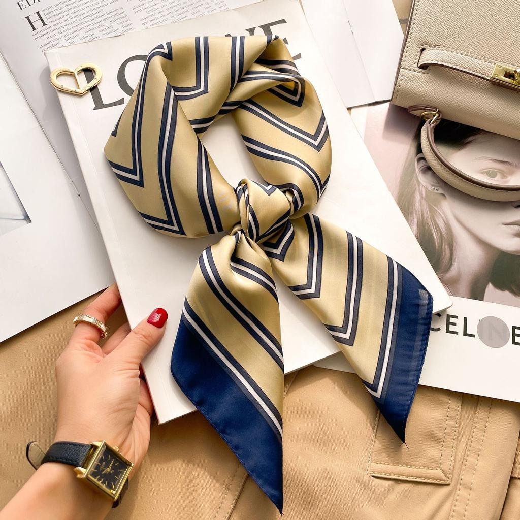 2025 Luxury Fashion Print 70*70cm Silk Square Scarf Women Soft Satin Hairband Neckerchief Tie Female Headband Foulard Bag Ribbon