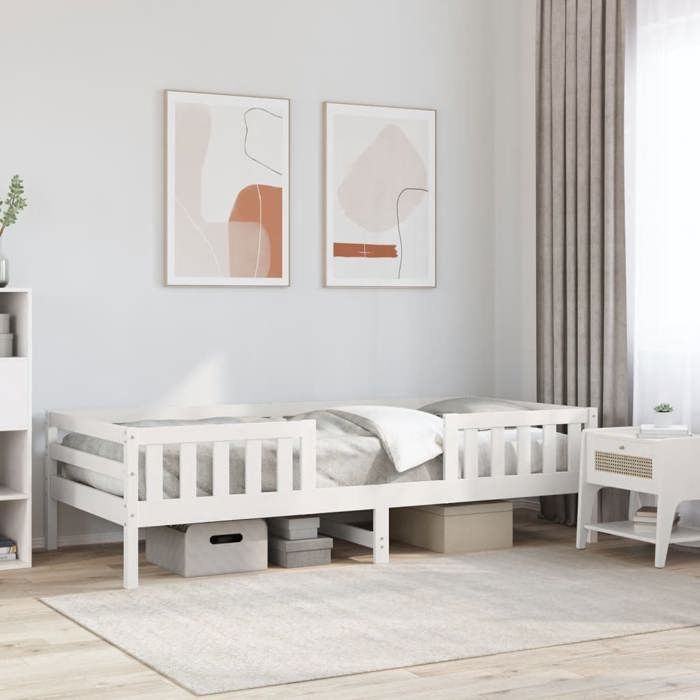 VidaXL Cadre de lit Blanc 75x190 cm Bois de pin massif, meuble de chambre à coucher, sommier, lit en bois, lit, lit simple 846983