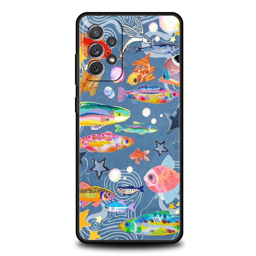 Синий Чехол для Телефона с Рыбами Океана для Samsung Galaxy A55 A35 A17 A07 A15 A13 A25 A51 A71 A72 A73 A32 A52 A52S A41 5G Мягкий ТПУ Чехол-Сумка