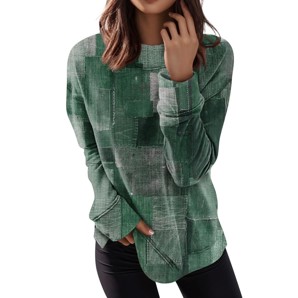 Женские топы с круглым вырезом, хлопковая женская повседневная модная блузка с длинным рукавом и круглым вырезом с цветочным принтом, пуловер