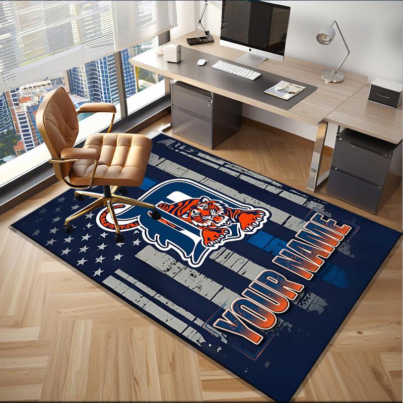 Custom Name Rug Detroit Tigers Emblem Area Rug Suitable for Indoor And Outdoor,Carpets for Homes, Offices,Living Rooms,Home Decor,Christmas Gift