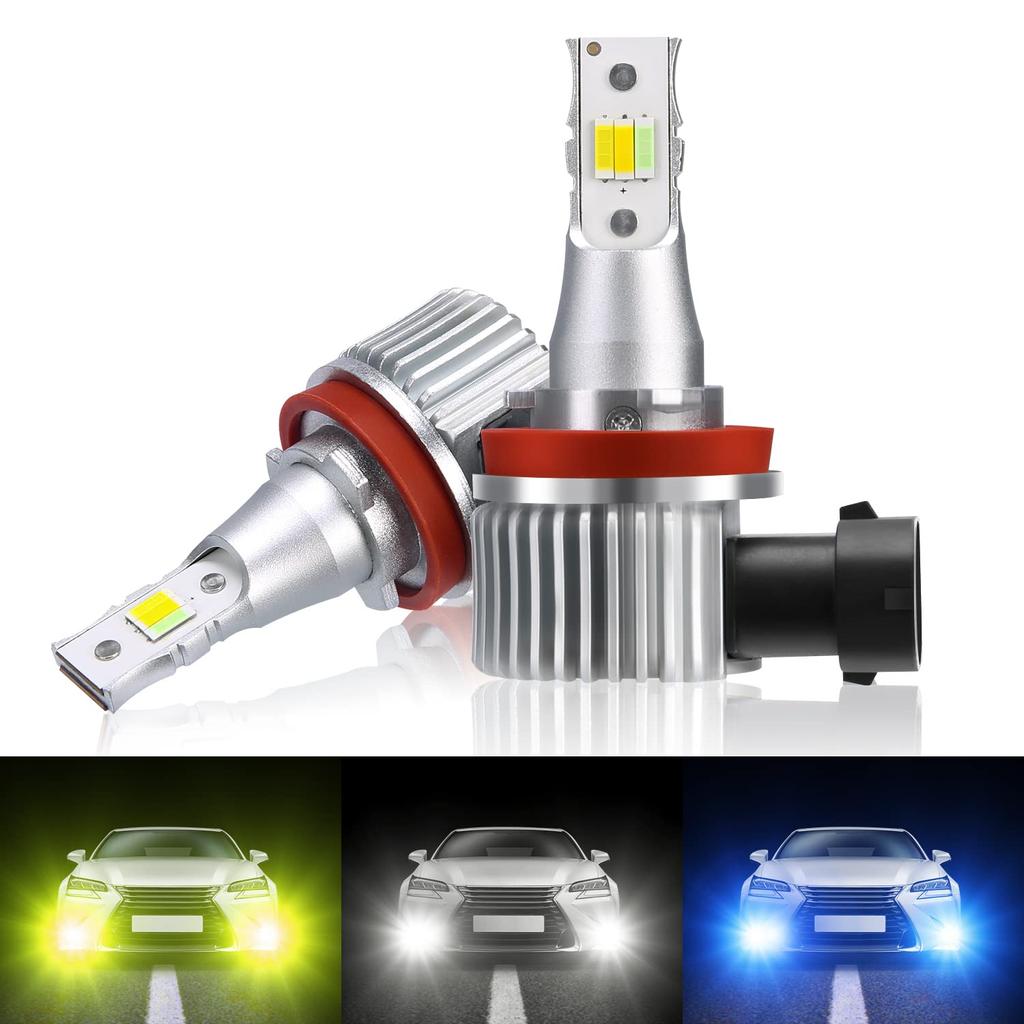 Fog Lamp H8 LED 3 Color Switching H9 H11 H16 Compatible LED Fog Light Yellow Blue Default White DC12V Car 20W 6000LM Ultra High Brightness CSP Chip