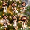 Набор из 6 штук, подарочная упаковка к Рождеству, акриловый 2D плоский брелок-подвеска для рюкзака, автомобиля, подвеска для украшения рождественской елки, подарок