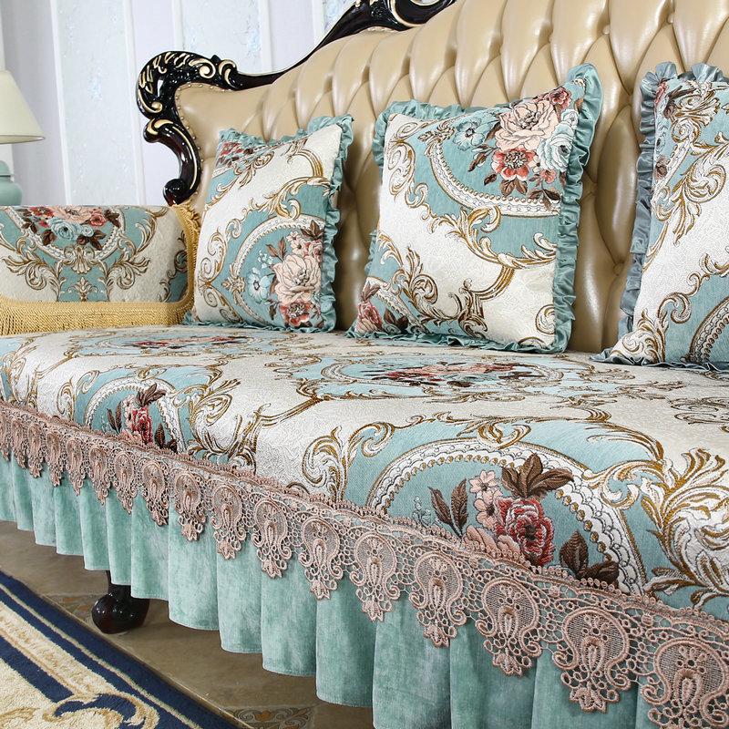 Полотенце для дивана с кружевным подолом, европейская классическая вышитая подушка для дивана, наволочка, противоскользящая износостойкая крышка для дивана, заднее полотенце