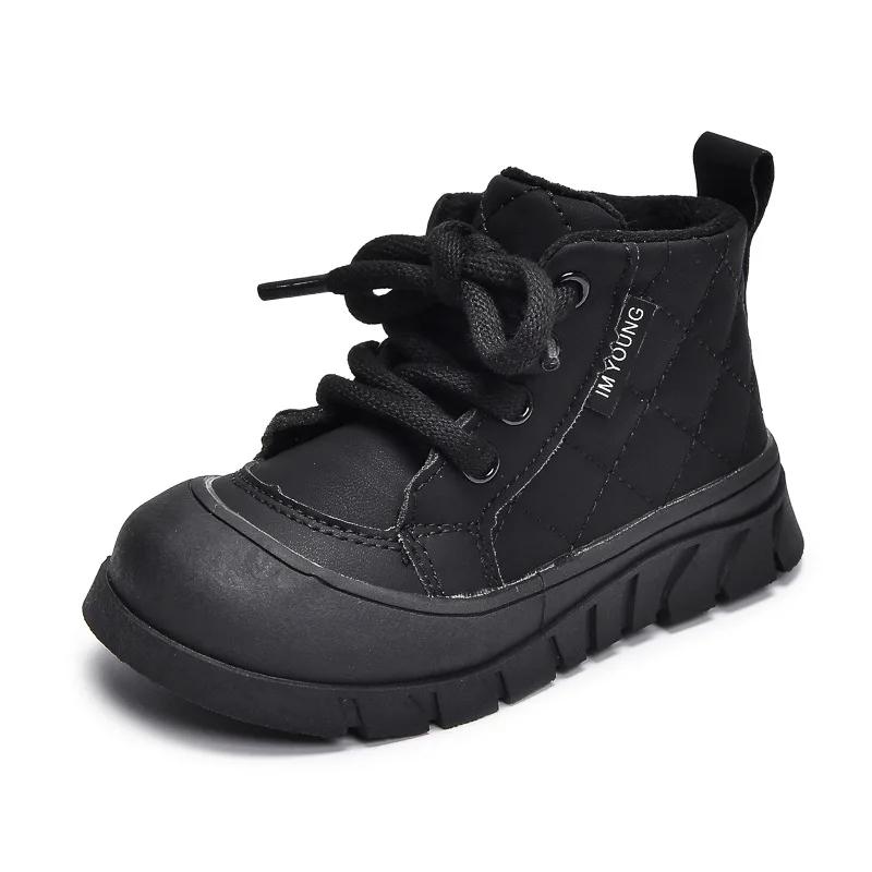 Детские короткие ботинки для зимы, детские модные ботинки с закрытыми носками, нескользящие, 2024, новые модные ботинки для мальчиков и девочек, толстая мягкая подошва